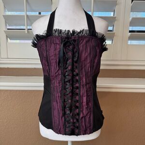 Royal Bones Women's XL Lace Up Corset Bustier Black Dark Purple Vamp Whimsigoth